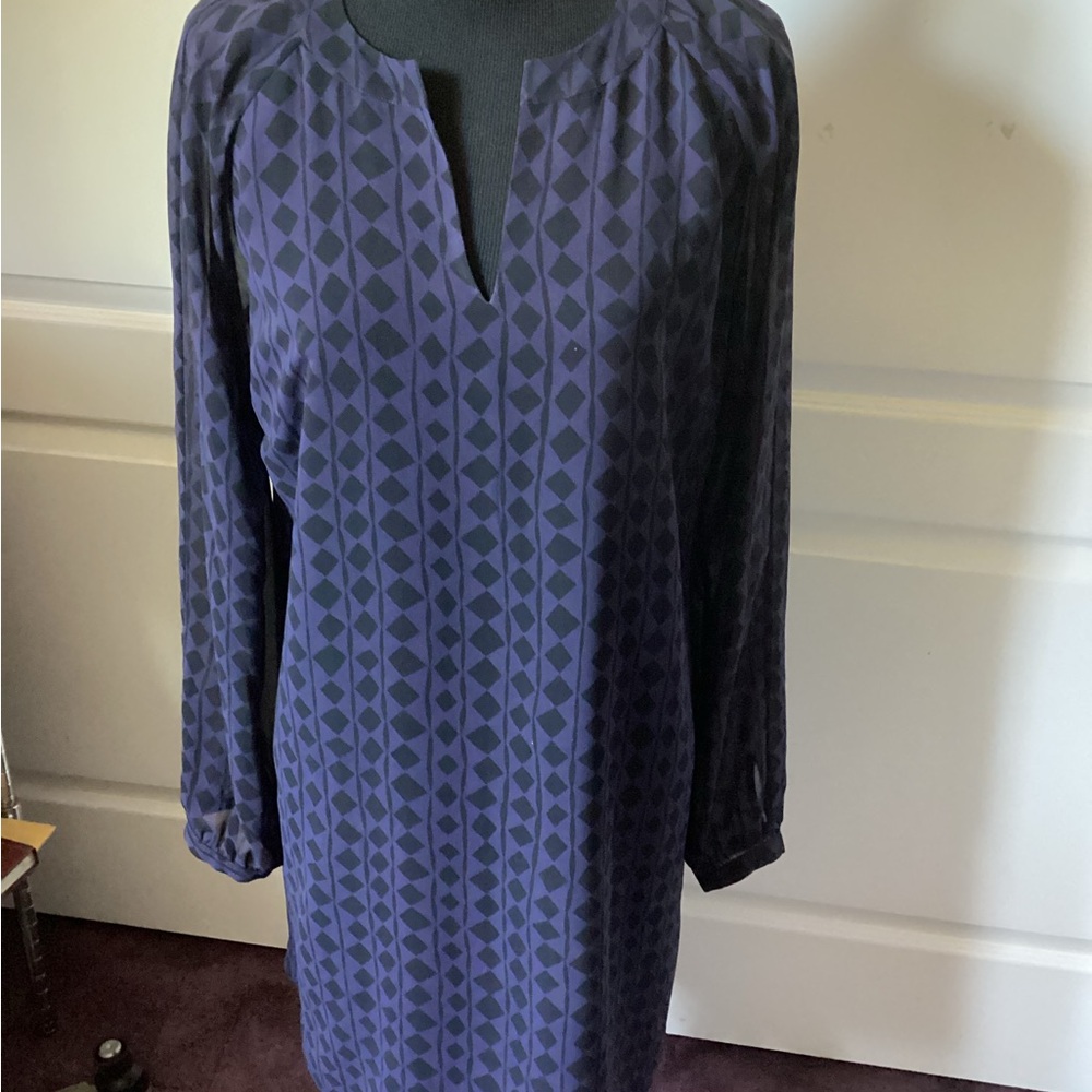 CAbi Navy Geometric Long Sleeve Dress